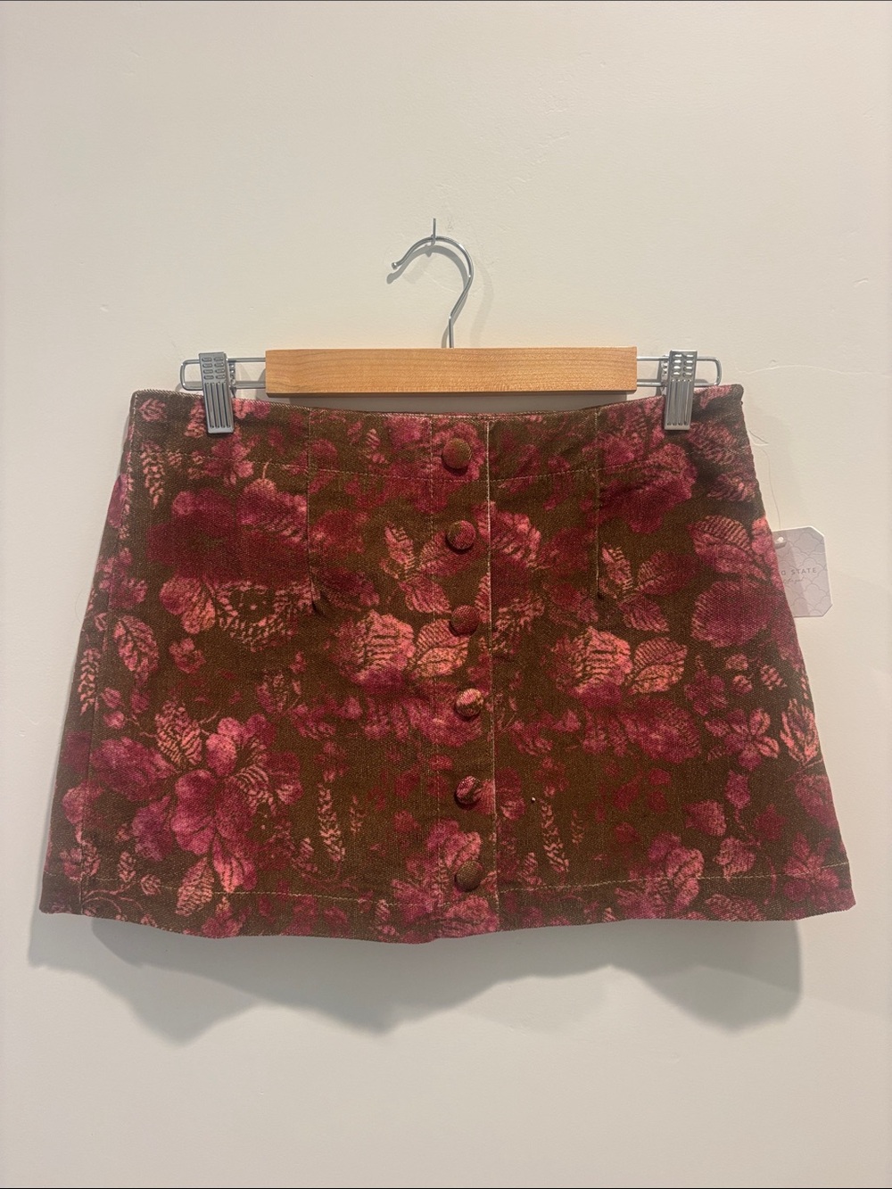 Altar'd State Floral Button-Front Mini Skirt - Brown/Pink